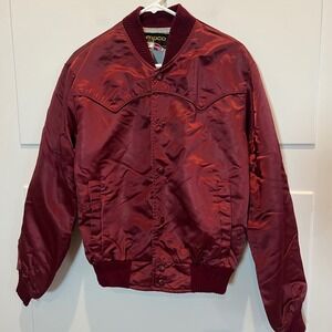 Vintage Tempco Bomber Jacket ML 90s Western Satin‎ USA Made Red